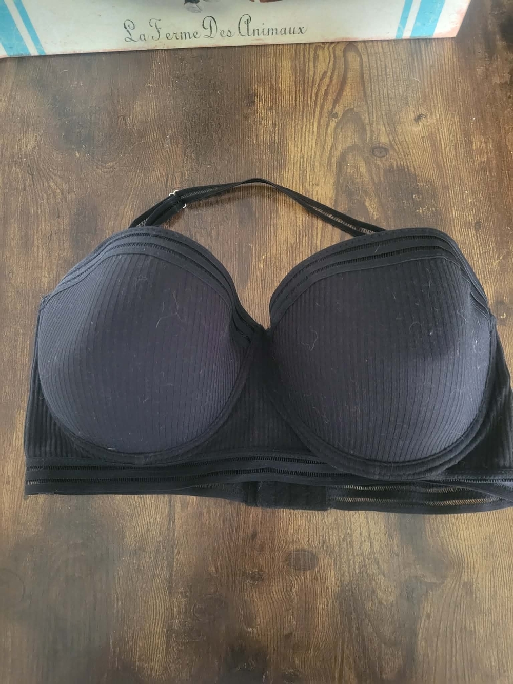 Source Unknown Black Ribbed Strapless Longline Bra with Removable Straps